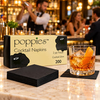 Black 24cm 2ply Cocktail Napkins 4 fold (4000)