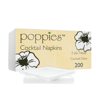Poppies White 2ply Cocktail Napkins 4 fold 24cm (4000)
