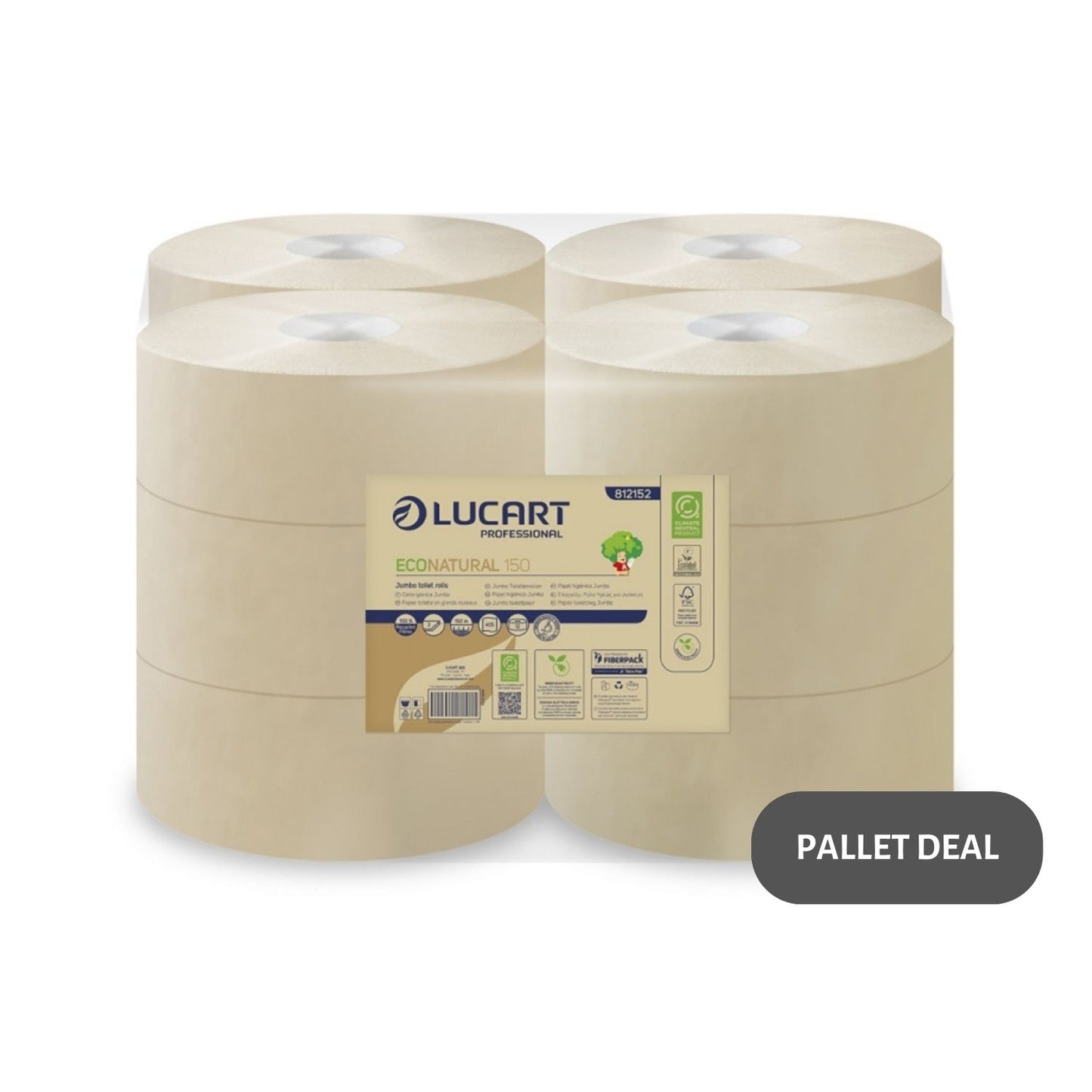 Pallet Lucart EcoNatural 2.25" Mini Jumbo T/Rolls 2ply 150m 12/case (48 cases) 812152P