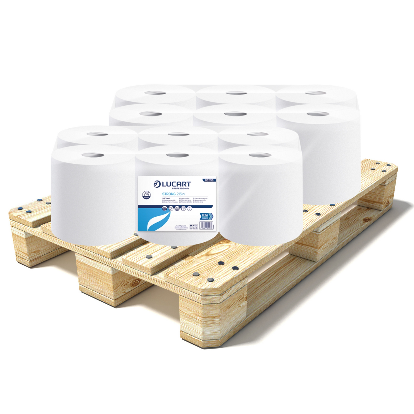 Pallet Lucart White Pure Roll Towel 2ply 150m x 200mm 6/case (77 cases) 861158
