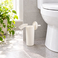 Curved Handle Toilet Brush and Enclosed Holder - White