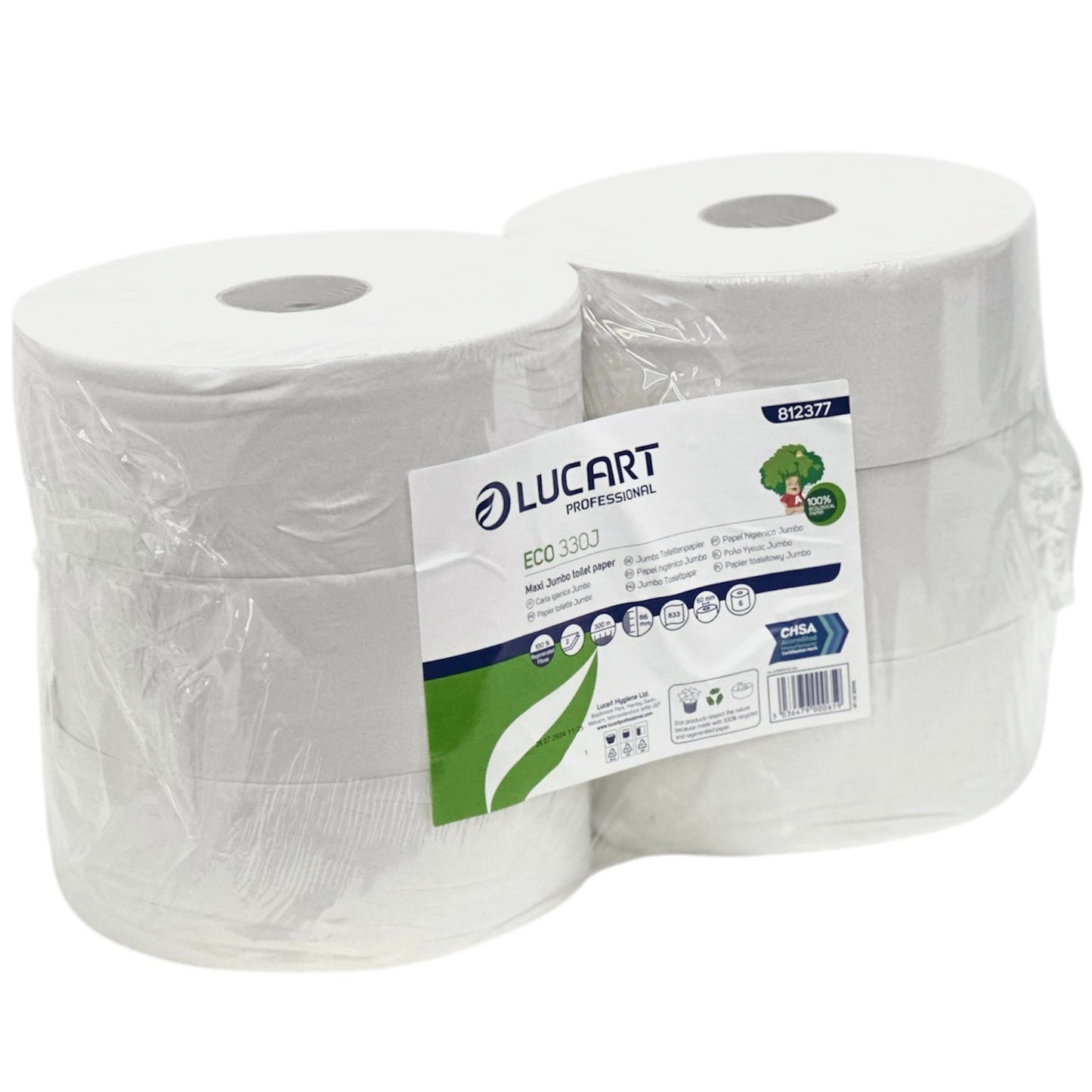 Lucart Jumbo Recycled Toilet Rolls 2.25" Core 6x300m 812395