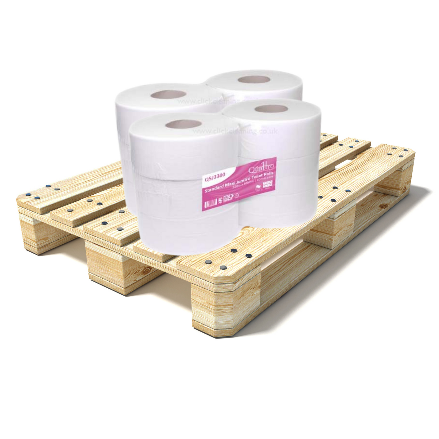 Pallet of Standard Jumbo Toilet Rolls 3" core, 300m x 86mm  (6 rolls)  - 70 Cases