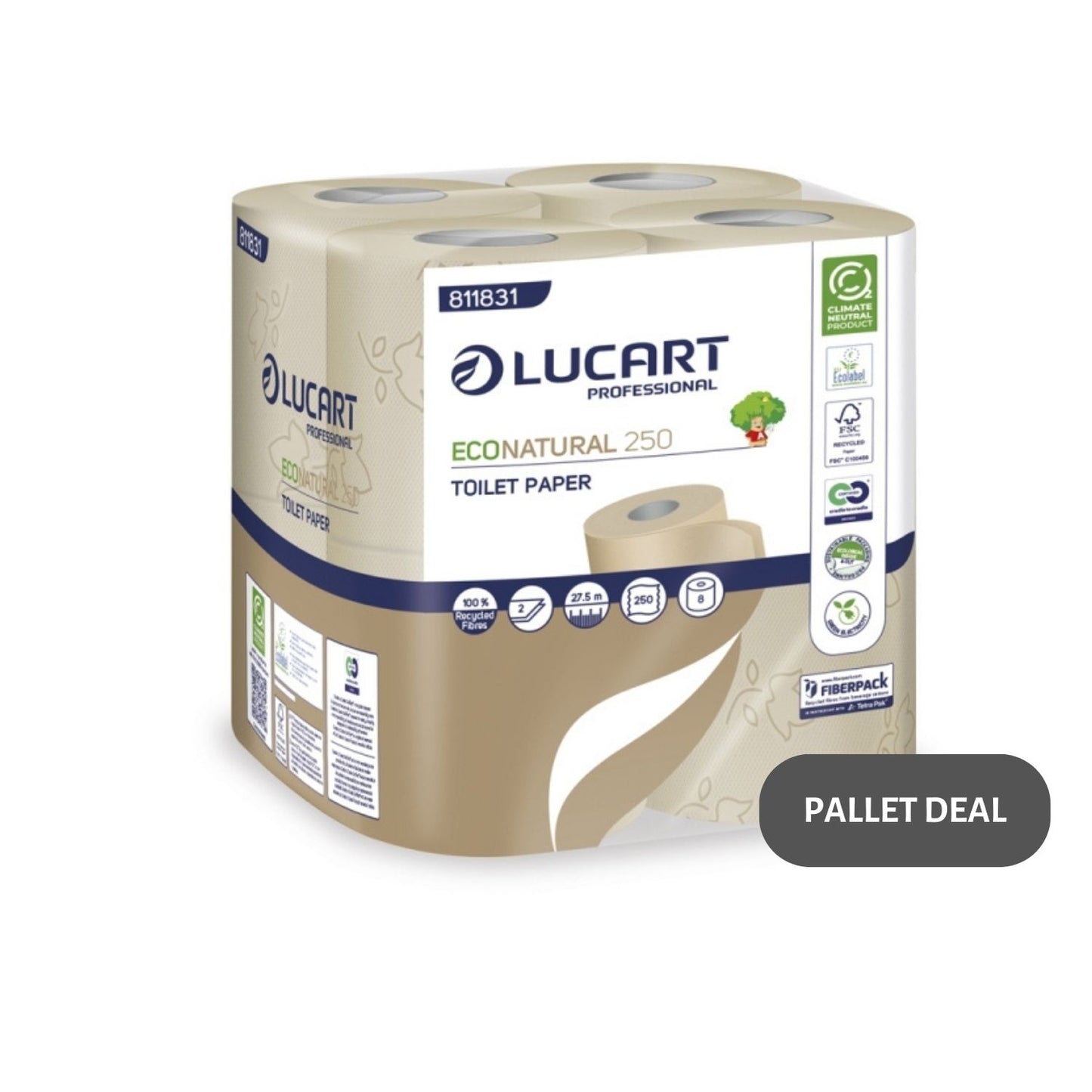 Pallet Lucart EcoNatural 250 T/Rolls 2ply 27.5m 64/case (36 cases) 811831D