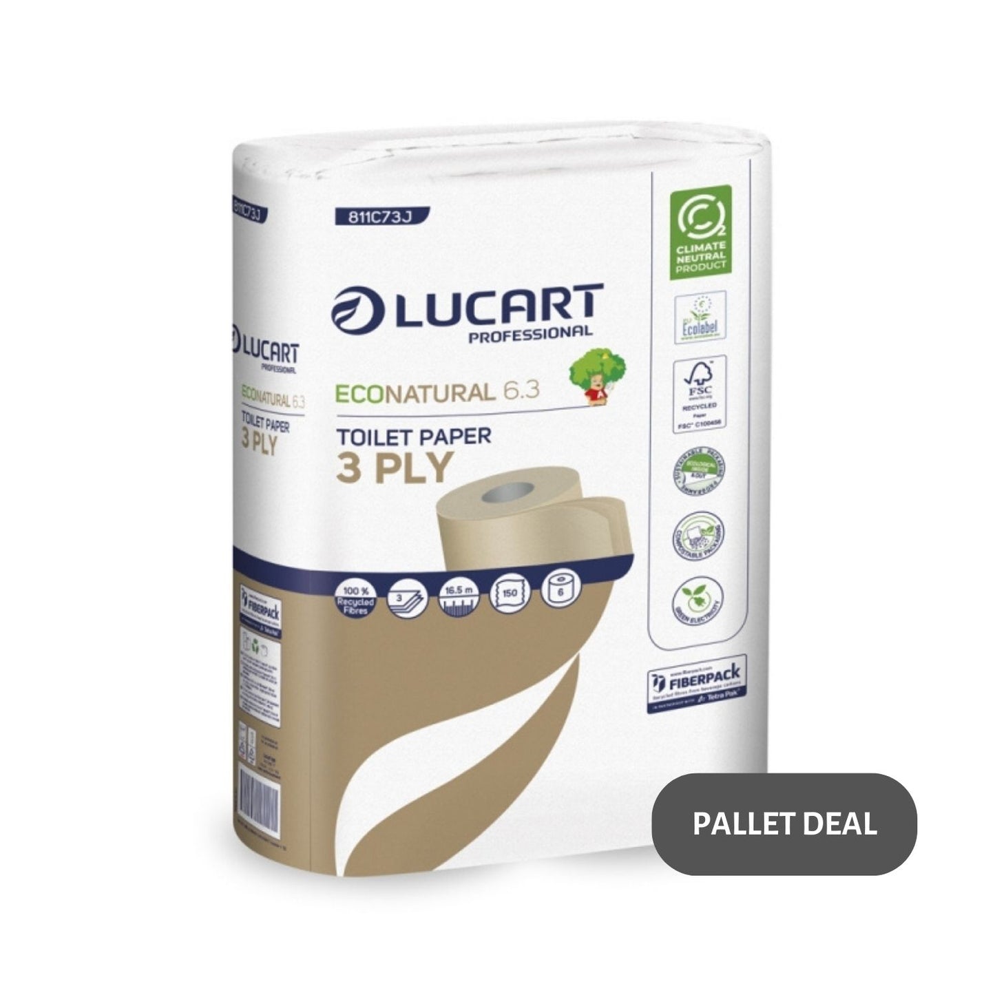 Pallet Lucart EcoNatural 6.3 T/Rolls 3ply 16.5m 72/case (32 cases) PL811C73