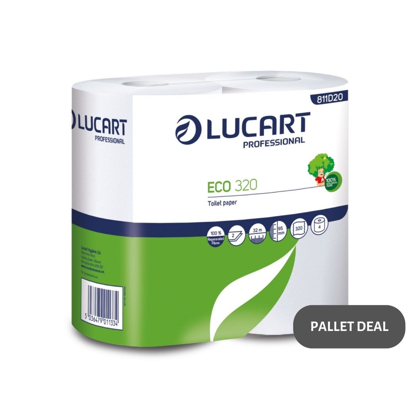 Pallet Lucart Recycled T/Rolls 2ply 28.8m 36/case (66 cases) 811D20E