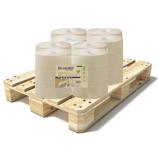 Pallet Lucart EcoNatural 2.25" Mini Jumbo T/Rolls 2ply 150m 12/case (48 cases) 812152P