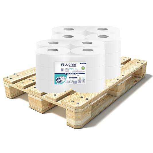 Pallet Lucart AquaStream 2.25" Mini Jumbo T/Rolls 2ply 150m 12/case (48 cases) 812223J
