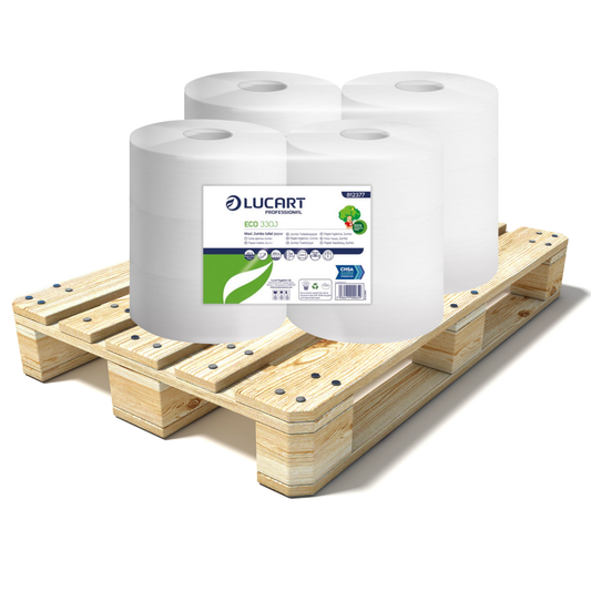 Pallet Lucart Recycled 2.25" Std Jumbo T/Rolls 2ply 300m 6/case (80 cases) 812377