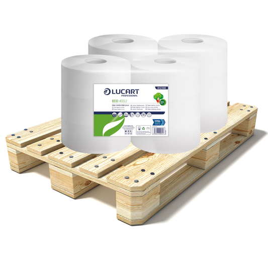 Pallet Lucart Recycled 2.25" Std Jumbo T/Rolls 2ply 400m 6/case (64 cases) 812398