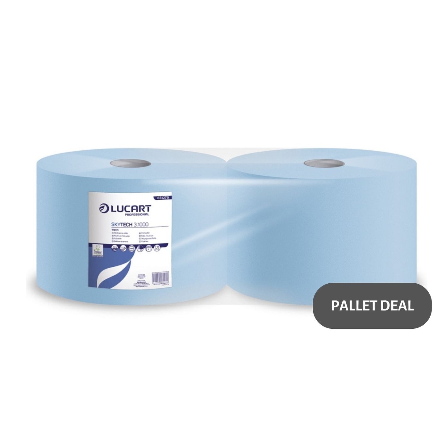 Pallet Lucart Blue Recycled Floorstand Roll 3ply 360m x 225mm 2/case (30 cases) 851279A