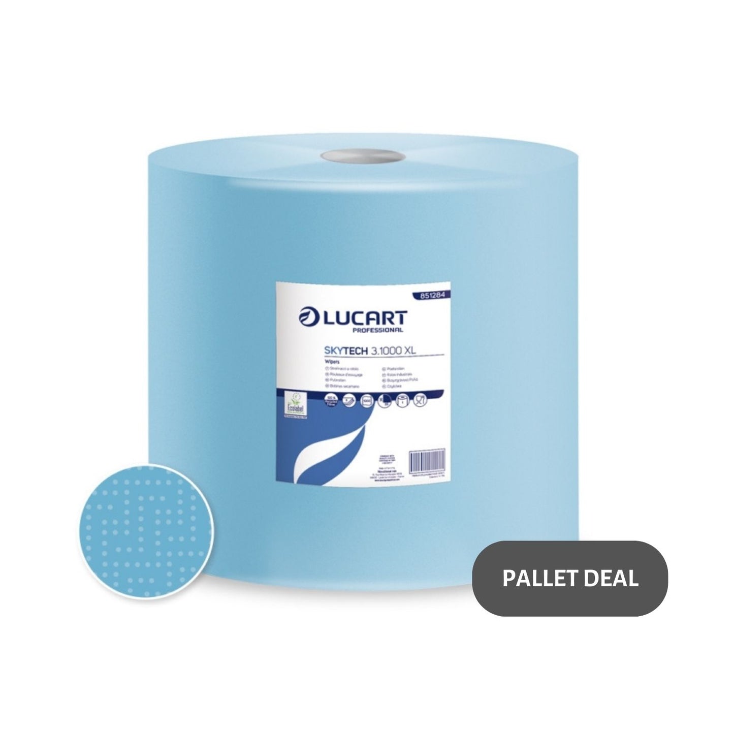 Pallet Lucart Blue Recycled Floorstand Roll 3ply 360m x 360mm 1/case (36 cases) 851284
