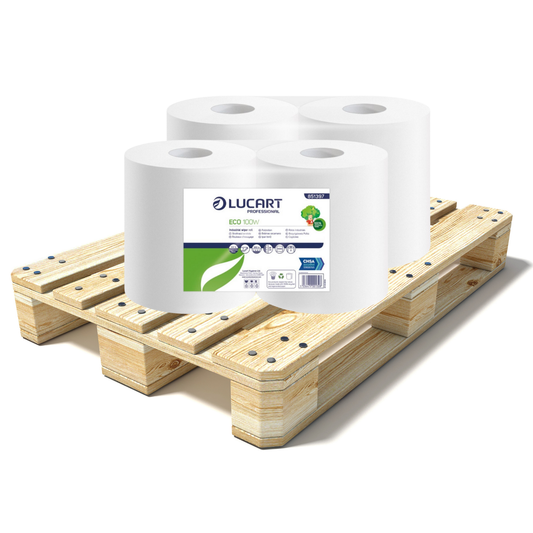 Pallet Lucart White Recycled Floorstand Roll 2ply 360m x 280mm 2/case (56 cases) 851397