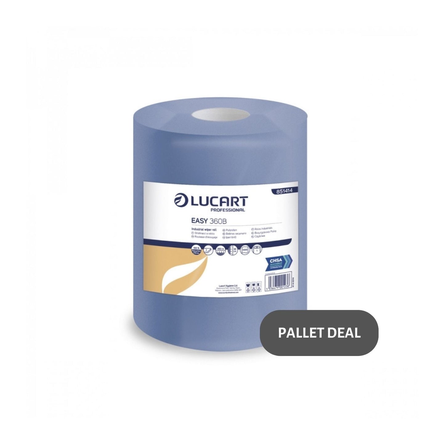Pallet Lucart Blue Recycled Floorstand Roll 2ply 360m x 360mm 1/case (60 cases) 851414