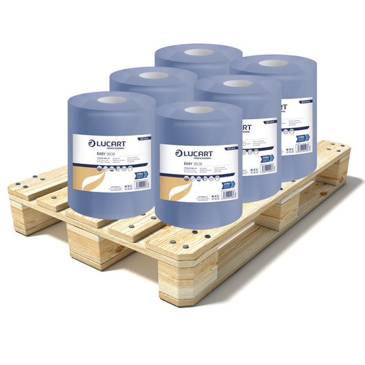 Pallet Lucart Blue Recycled Floorstand Roll 2ply 360m x 360mm 1/case (60 cases) 851414