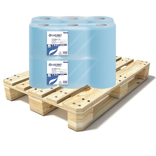 Pallet Lucart Blue Laminated C/feed Rolls 2ply 150m x 20cm 6/case (44 cases) 852291