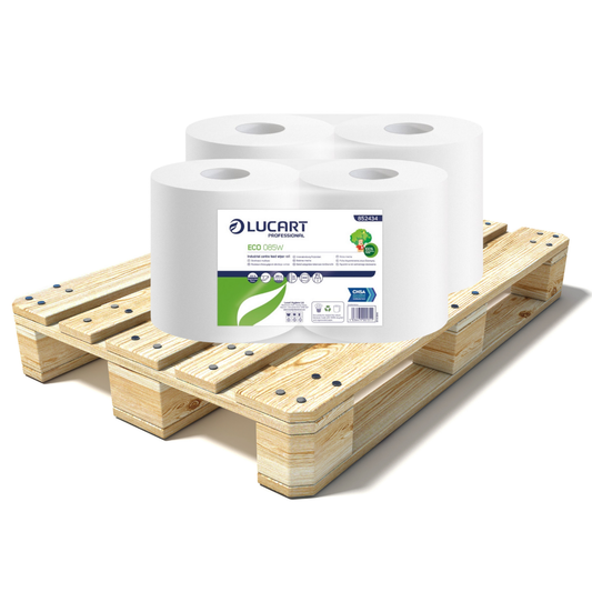 Pallet Lucart White Flat Recycled C/feed Rolls 2ply 288m x 23.0cm 2/case (64 cases) 852434