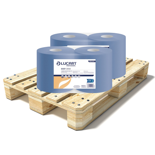 Pallet Lucart Blue Flat C/feed Rolls 2ply 288m x 23cm 2/case (64 cases) 852435