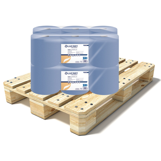 Pallet Lucart Blue Flat C/feed Rolls 3ply 135m x 19cm 6/case (55 cases) 852444
