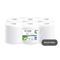 Pallet Lucart White Embossed Recycled C/feed Rolls 2ply 120m x 17.5cm 6/case (77 cases) 852452