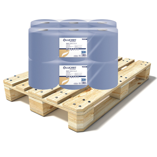 Pallet Lucart Blue Embossed C/feed Rolls 2ply 120m x 17.5cm 6/case (77 cases) 852460