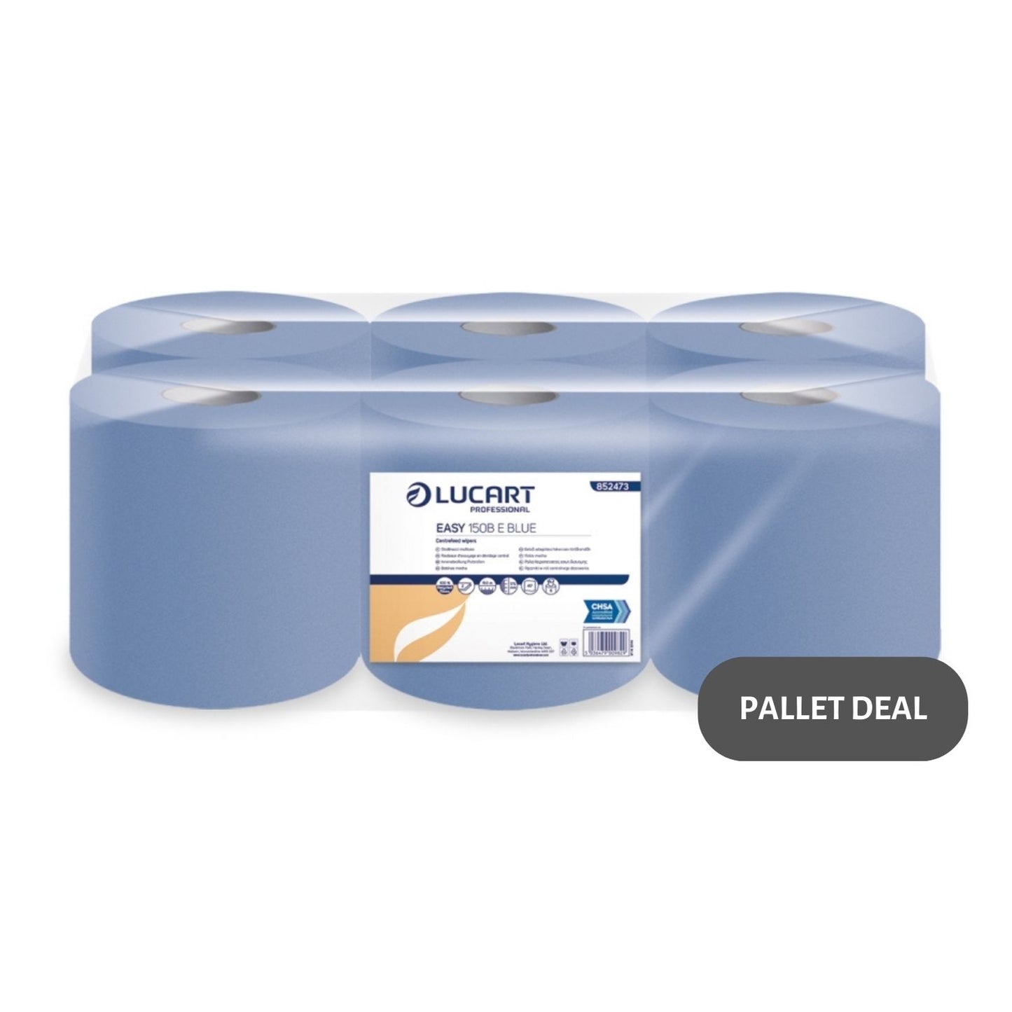 Pallet Lucart Blue Embossed C/feed Rolls 2ply 150m x 17.5cm 6/case (66 cases) 852473