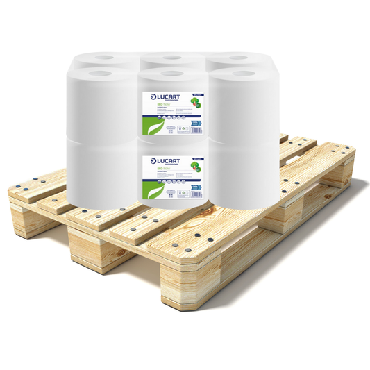 Pallet Lucart White Flat Recycled C/feed Rolls 2ply 150m x 17.5cm 6/case (77 cases) 852495