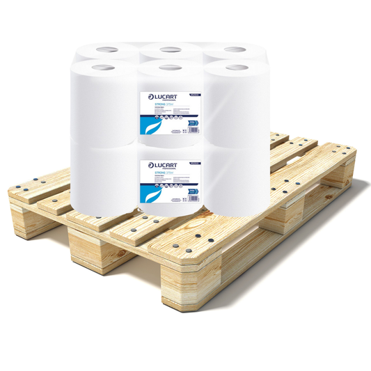 Pallet Lucart White Flat Pure C/feed Rolls 2ply 150m x 19.0cm 6/case (77 cases) 852500