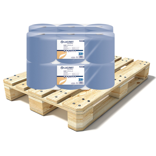 Pallet Lucart Blue Flat C/feed Rolls 2ply 150m x 19cm 6/case (77 cases) 852527