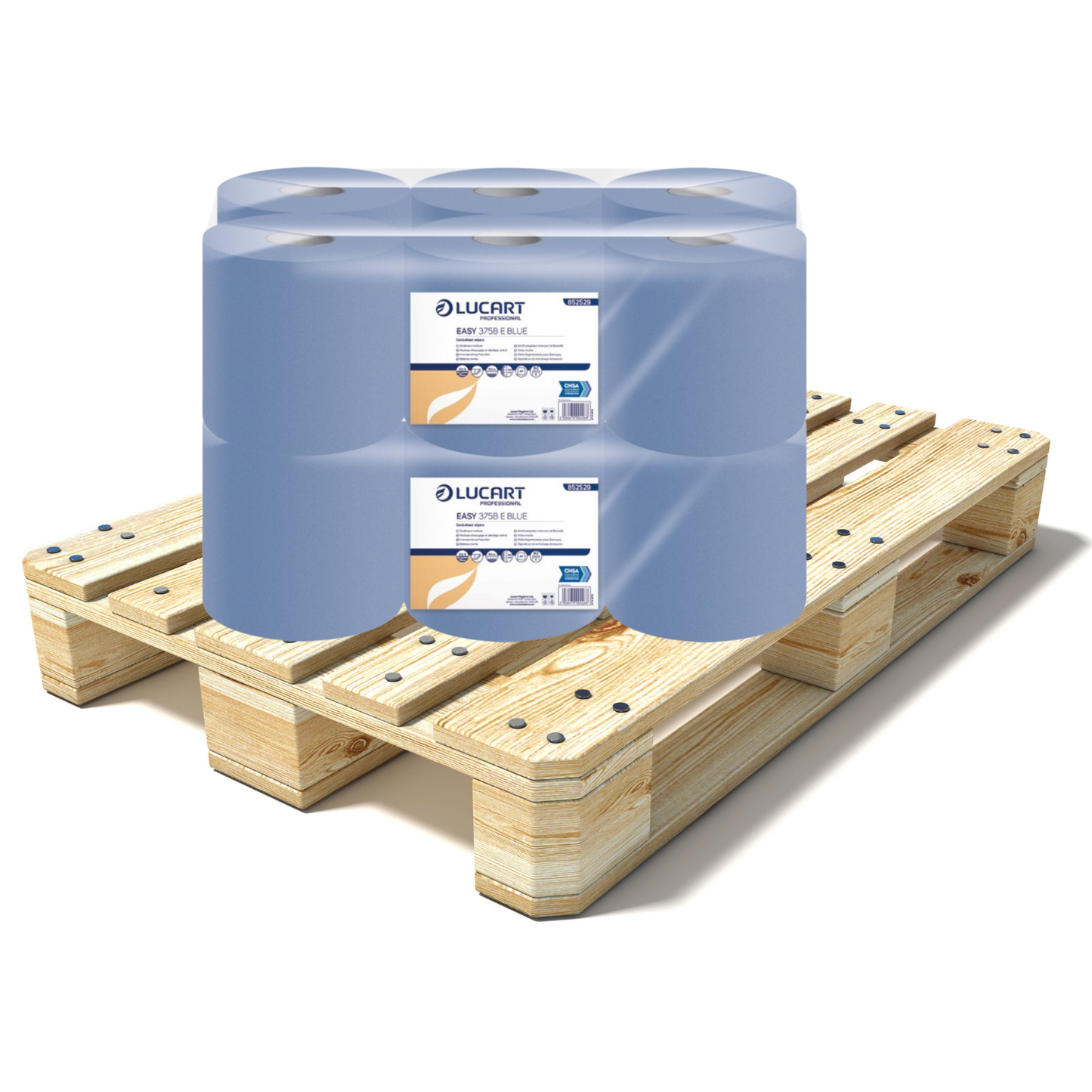Pallet Lucart Blue Embossed C/feed Rolls 2ply 150m x 19cm 6/case (66 cases) 852529