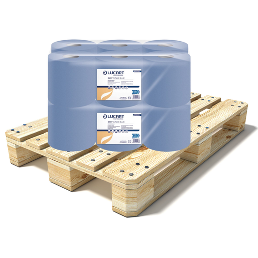 Pallet Lucart Blue Embossed C/feed Rolls 2ply 150m x 19cm 6/case (66 cases) 852529