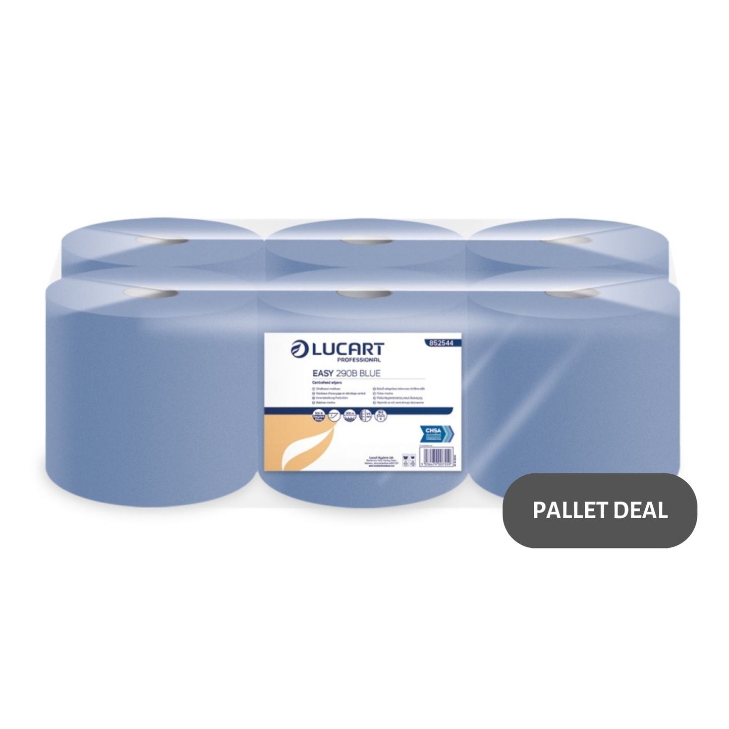Pallet Lucart Blue Flat C/feed Rolls 1ply 300m x 17.5cm 6/case (77 cases) 852544