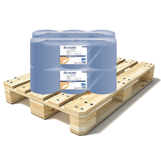 Pallet Lucart Blue Flat C/feed Rolls 1ply 300m x 17.5cm 6/case (77 cases) 852544