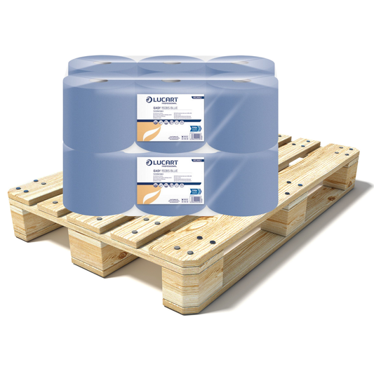 Pallet Lucart Blue Flat C/feed Rolls 2ply 150m x 16.6cm 6/case (84 cases) 852662