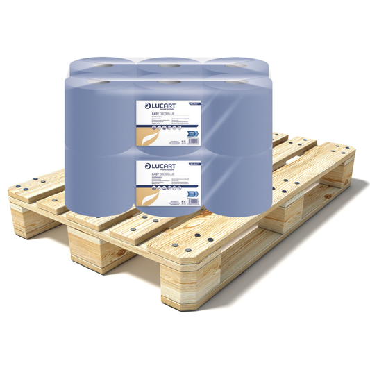 Pallet Lucart Blue Embossed C/feed Rolls 2ply 80m x 16.6cm 6/case (84 cases) 852667