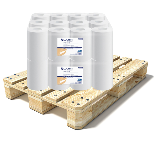 Pallet Lucart White Flat Mini C/feed Rolls 1ply 120m x 17.5cm 12/case (72 cases) 852670