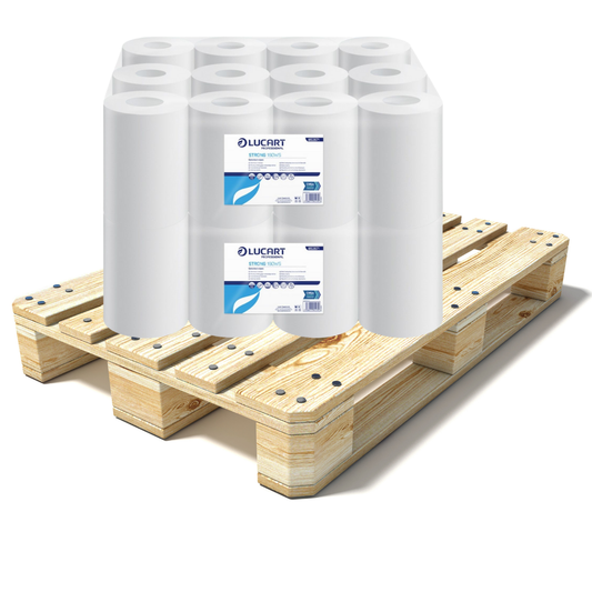 Pallet Lucart White Flat Pure C/feed Rolls 2ply 60m x 17.5cm 12/case (72 cases) 852671
