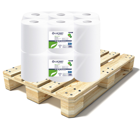 Pallet Lucart White Embossed Recycled C/feed Rolls 2ply 100m x 16.6cm 6/case (84 cases) 852672