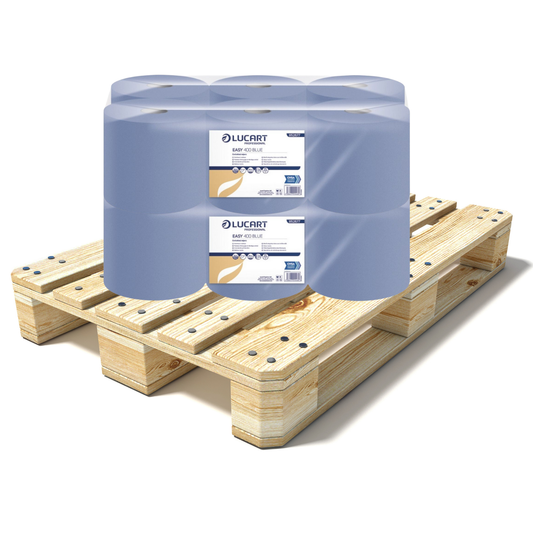 Pallet Lucart Blue Flat C/feed Rolls 1ply 400m x 17.5cm 6/case (55 cases) 852677