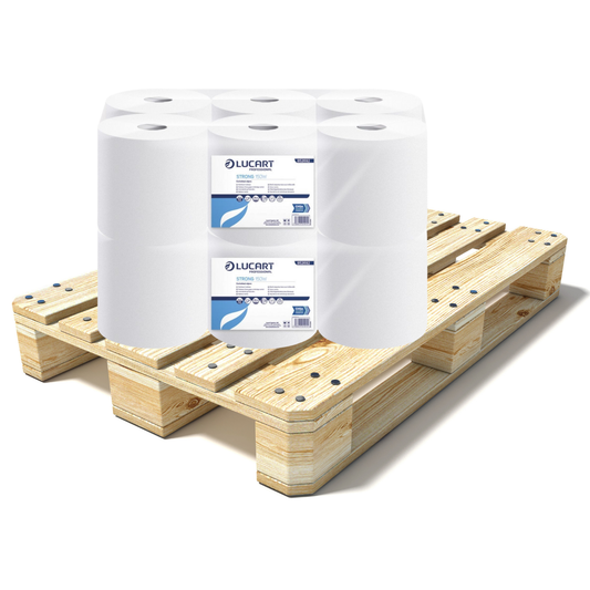 Pallet Lucart White Flat Pure C/feed Rolls 2ply 150m x 16.6cm 6/case (84 cases) 852692