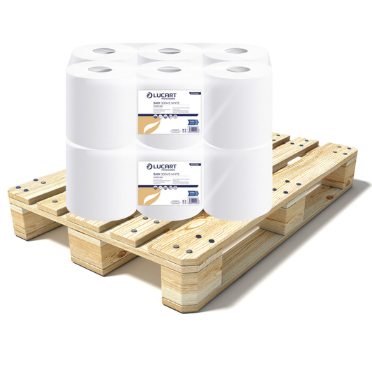 Pallet Lucart White Flat C/feed Rolls 1ply 300m x 17.5cm 6/case (60 cases) 852696