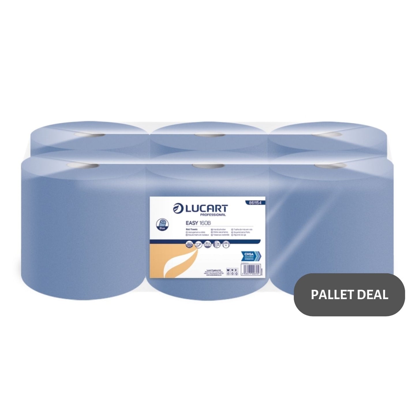 Pallet Lucart Blue Laminated Recycled Roll Towel 2ply 160m x 200mm 6/case (55 cases) 861154