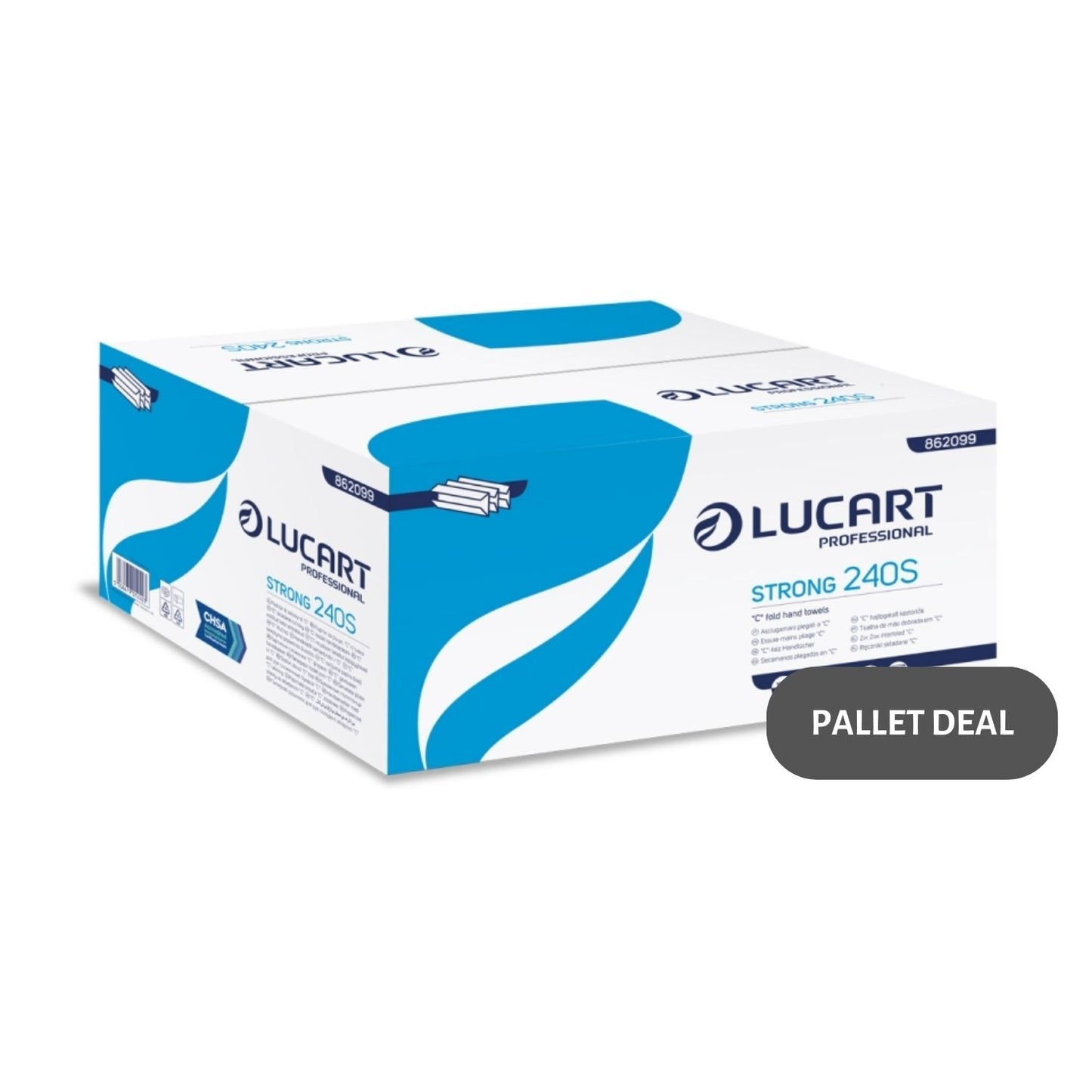 Pallet Lucart White Pure C-Fold Hand Towel 2ply 250x217mm 2400/sh (90 cases) 862099