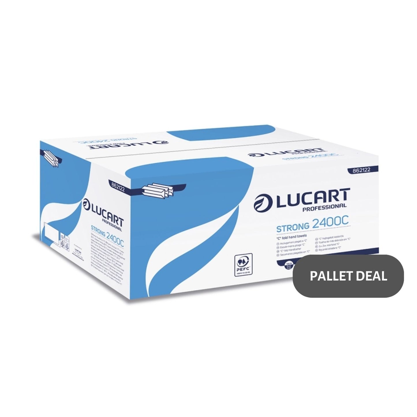 Pallet Lucart White Pure C-Fold Hand Towel 2ply 320x225mm 2400/sh (56 cases) 862122