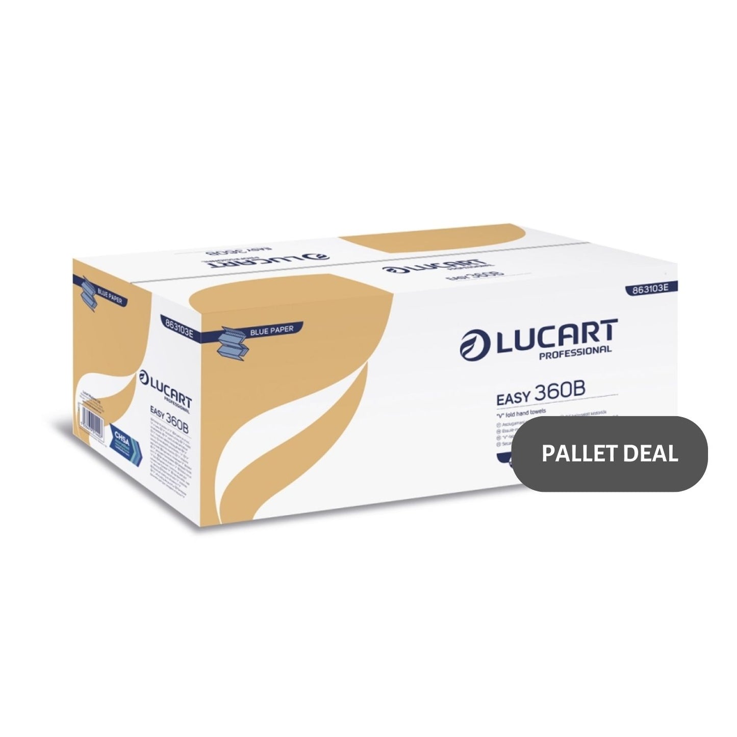 Pallet Lucart Blue Recycled V-Fold Hand Towel 1ply 190x250mm 3600/sh (90 cases) 863103E