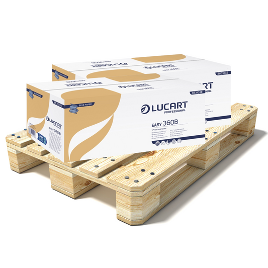 Pallet Lucart Blue Recycled V-Fold Hand Towel 1ply 190x250mm 3600/sh (90 cases) 863103E