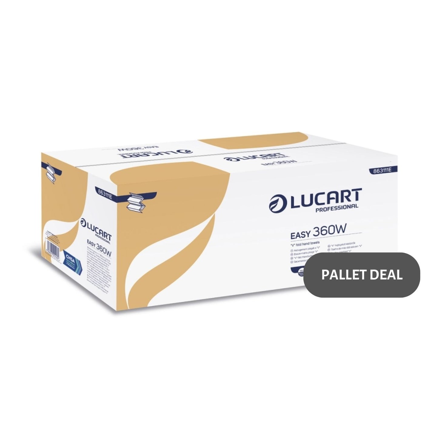 Pallet Lucart White Recycled V-Fold Hand Towel 1ply 190x250mm 3600/sh (90 cases) 863111E