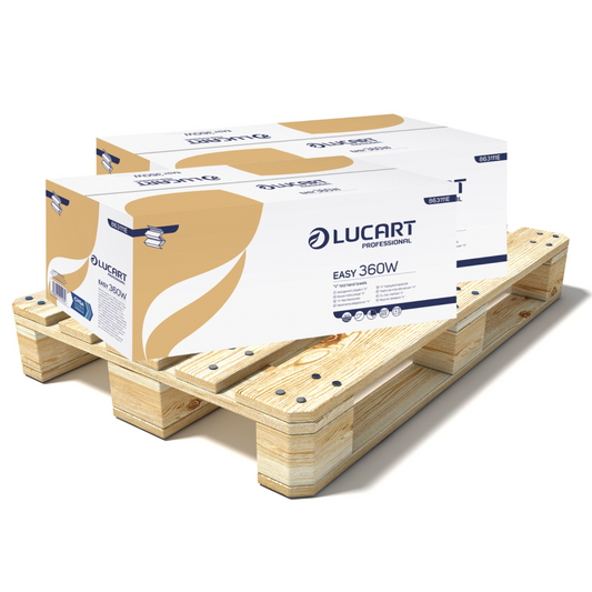 Pallet Lucart White Recycled V-Fold Hand Towel 1ply 190x250mm 3600/sh (90 cases) 863111E