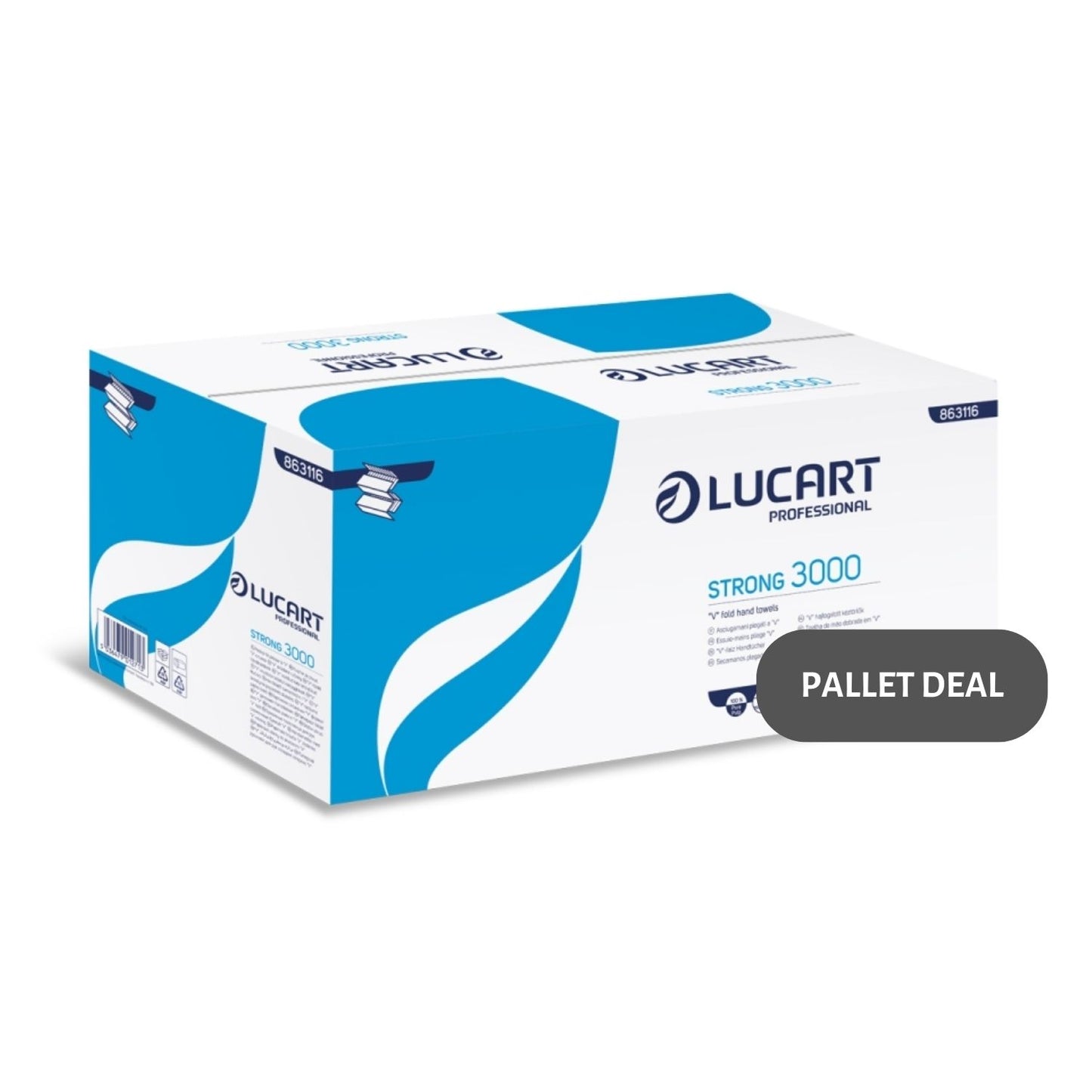 Pallet Lucart White Pure V-Fold Hand Towel 2ply 240x210mm 3000/sh (54 cases) 863116