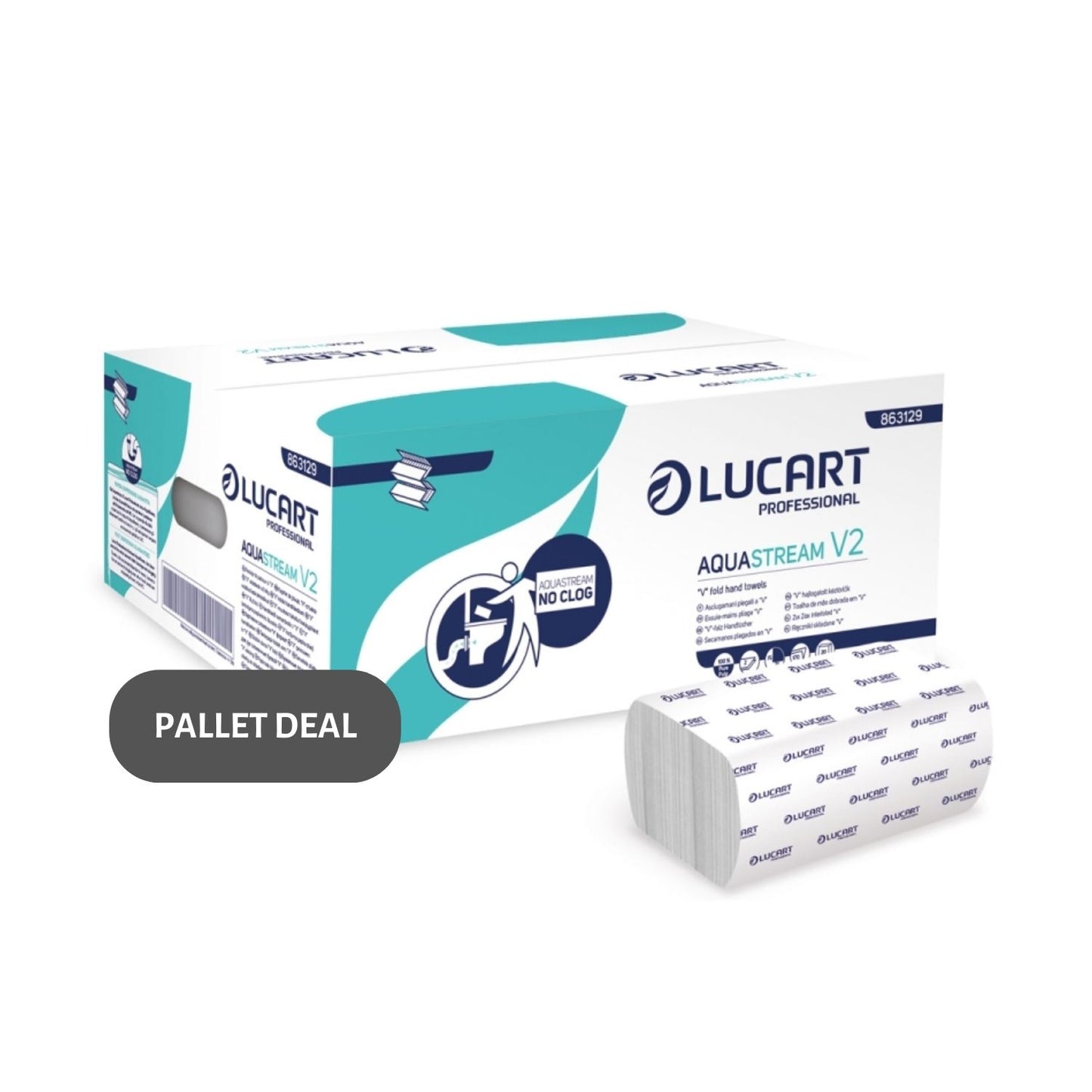 Pallet Lucart AquaStream V-Fold Hand Towel 2ply 210x210mm 3400/sh (40 cases) 863129